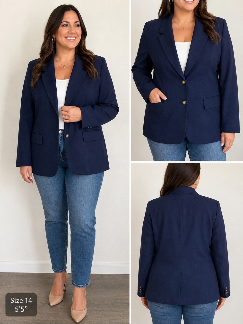 Vintage Pendleton Virgin Wool Navy Blue Blazer padded shoulders women's 14